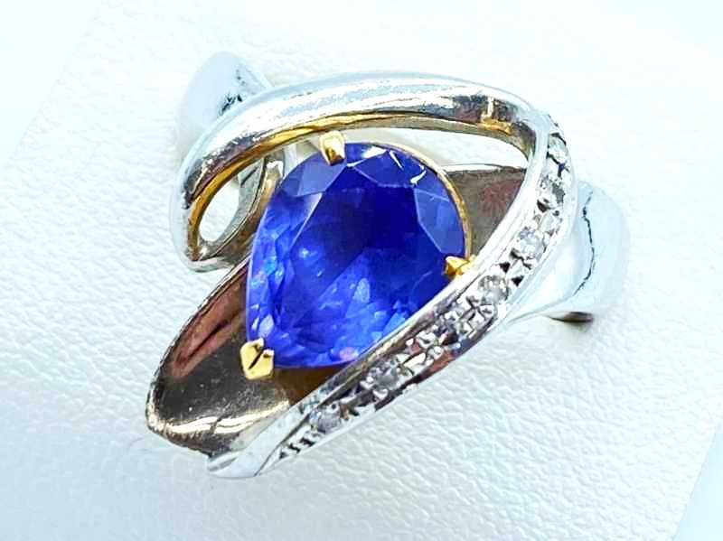 宝石買取 プラチナ k18イエローゴールド台 タンザナイト 2.28ct ダイヤモンド 0.07ct リング