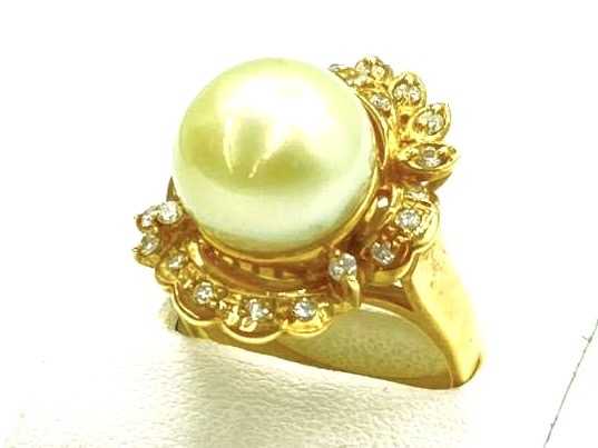 宝石買取 K18 イエローゴールド台 ゴールデンパール ダイヤモンド デザインリング