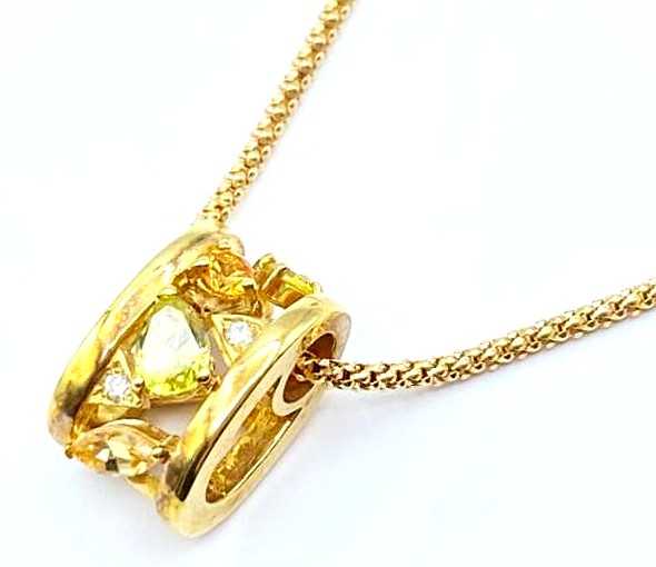 宝石買取 K18イエローゴールド台 グロッシュラーガーネットダイヤモンド デザインネックレス