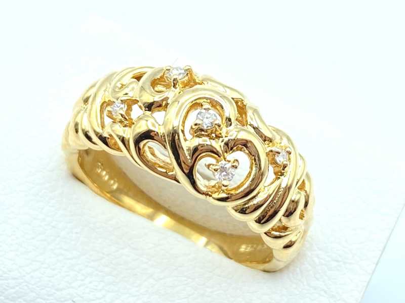 金買取 K18 イエローゴールド台 メレダイヤ リング 5.9g