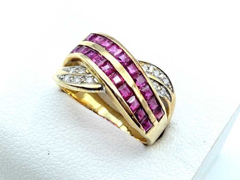 宝石買取 K18イエローゴールド台 ルビー ダイヤモンド デザインリング