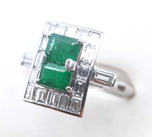 宝石買取　エメラルドダイヤモンドリング　プラチナ