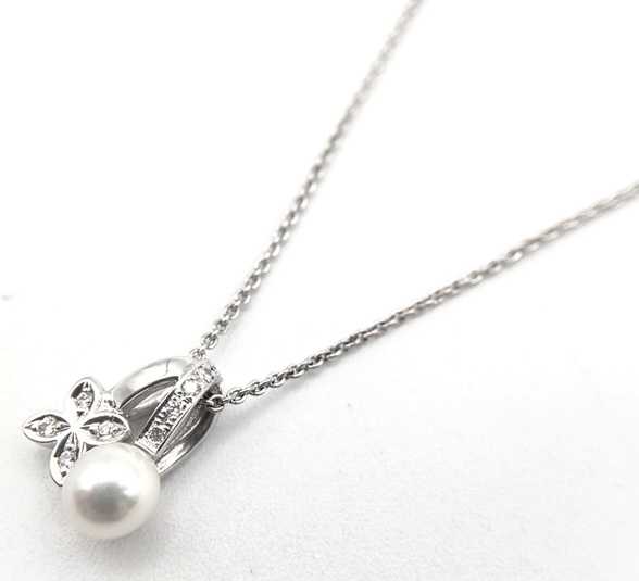 ミキモト買取　パールダイヤモンドネックレス　K18WG