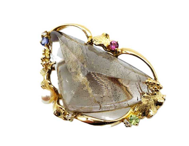 宝石買取 K18 ルチルクォーツ ブローチ