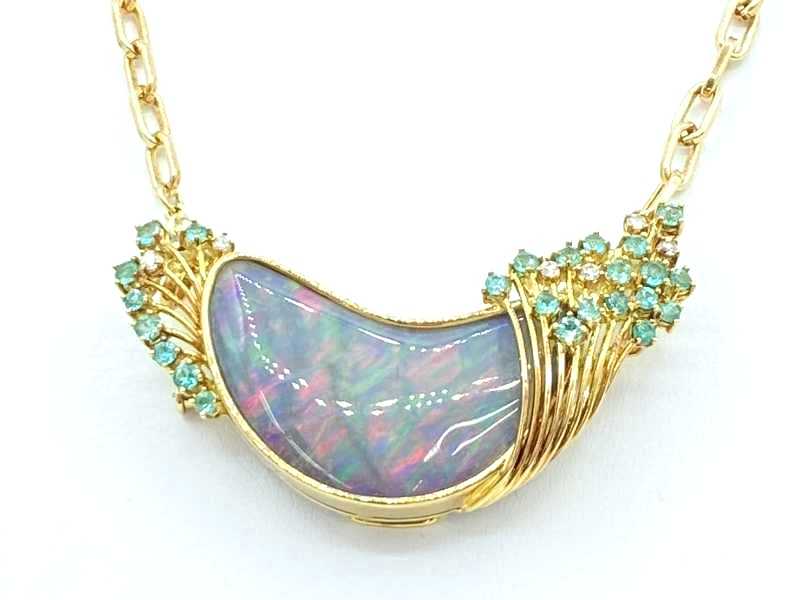 宝石買取 K18台 ボルダー オパール ダイヤモンド ネックレス ブローチ