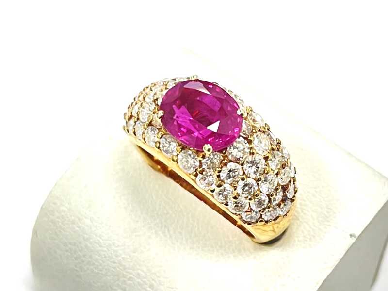 宝石買取 K18イエローゴールド台 ルビー ダイヤモンド デザインリング