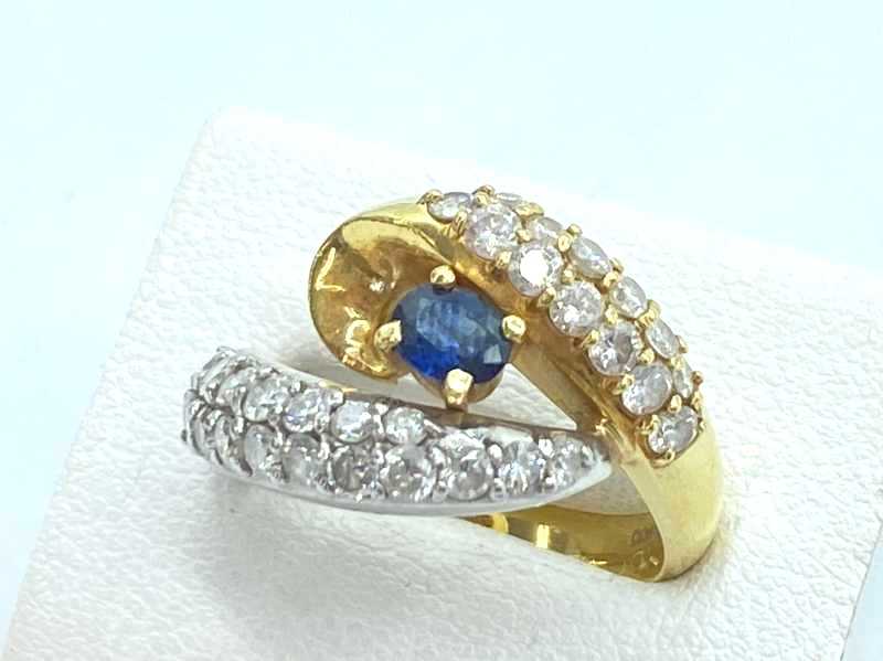 宝石買取 K18 プラチナ コンビ台 サファイア 0.39ct ダイヤモンド 1.09ct デザイン リング