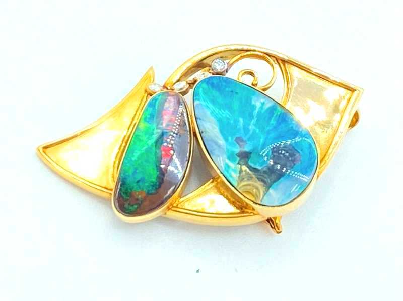 宝石買取 K18イエローゴールド台 ブラック オパール ダイヤモンド ペンダント ブローチ