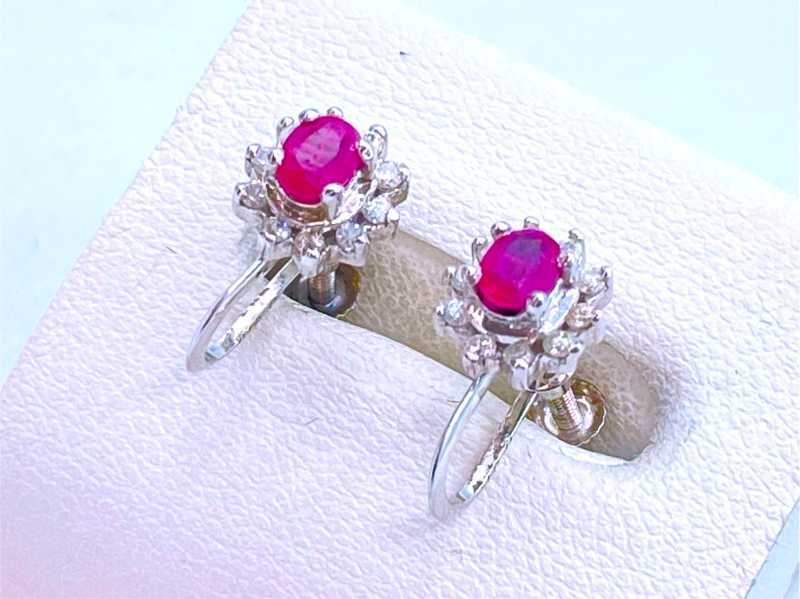 宝石買取 プラチナ台 ルビー ダイヤモンド デザイン イヤリング