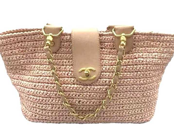 シャネル買取　チェーントートバッグ　ラフィア