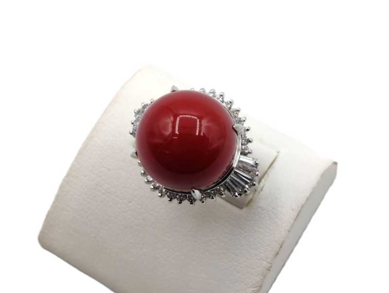 宝石買取 Pt900 珊瑚 ダイヤモンド リング