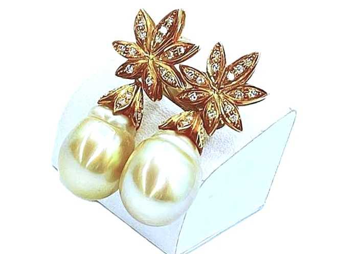 宝石買取 K18 ゴールデンパール ダイヤモンド イヤリング