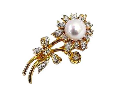 宝石買取 K18 パール ダイヤモンド ブローチ