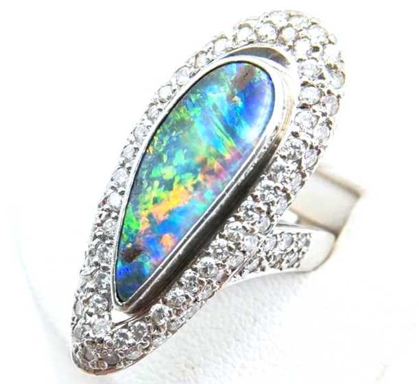 宝石買取　ボルダーオパールダイヤモンドリング　プラチナ