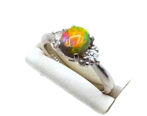 Pt900 ブラックオパール ダイヤモンド リング