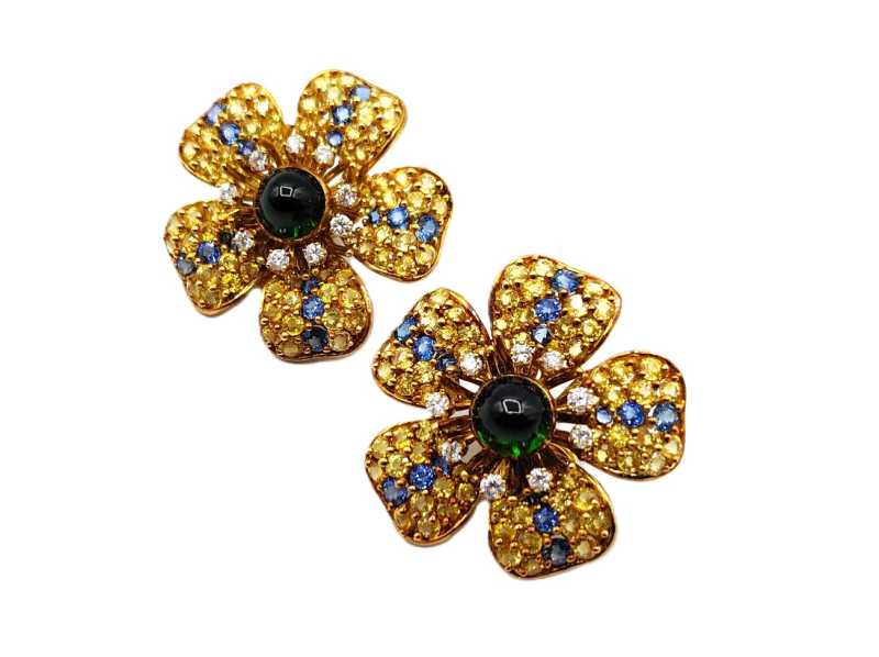 ティファニー買取 フラワーモチーフ グリーンガーネット サファイア ダイヤモンド イヤリング