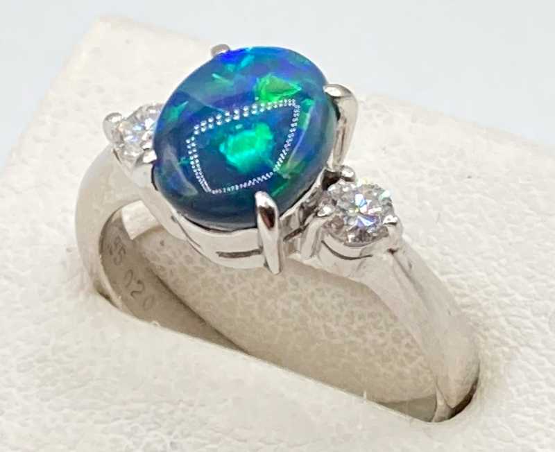 PT900 オパール 1.55ct ダイヤモンド 0.20ct デザインリング