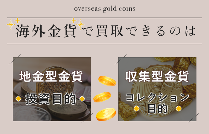 海外金貨で買取できるのは地金型金貨と収集型金貨