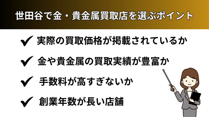 世田谷で金・貴金属買取店を選ぶポイントが分かる画像