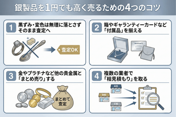 銀製品を1円でも高く売るための4つのコツ
