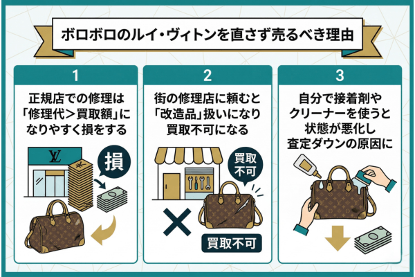 査定前の修理はNG？ボロボロのルイ・ヴィトンを直さず売るべき理由