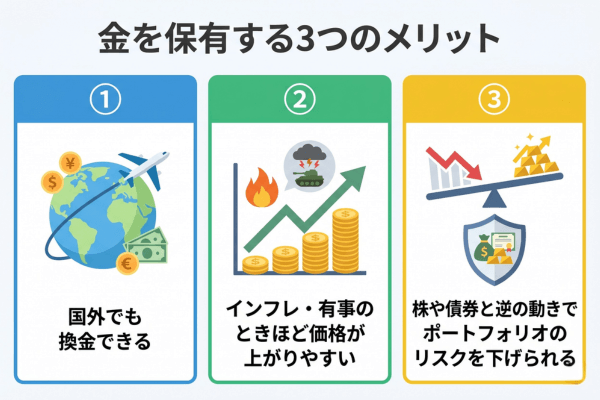金を保有する3つのメリット