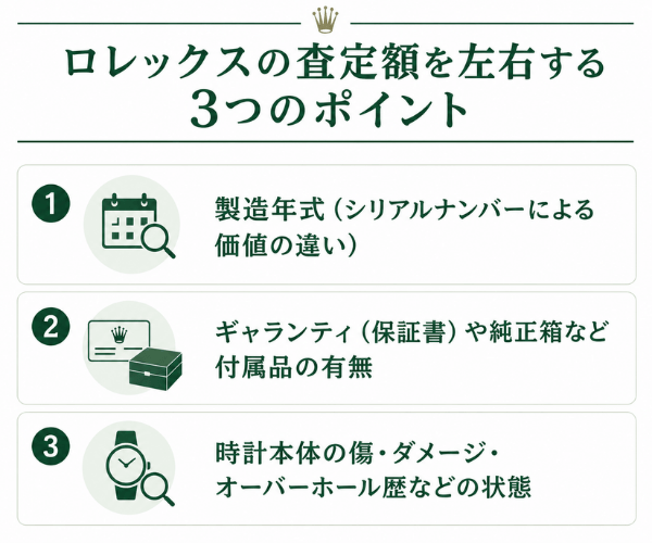 ロレックスの査定額を左右する3つのポイント