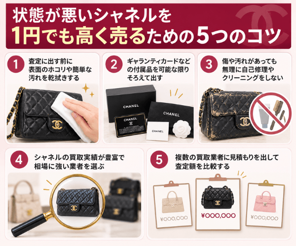 状態が悪いシャネルを1円でも高く売るための5つのコツ