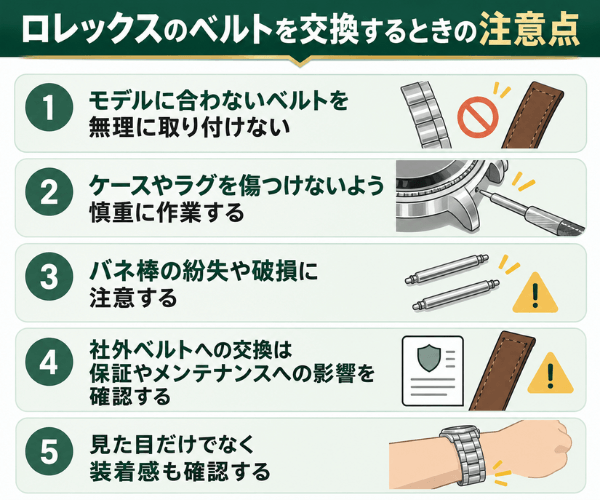 ロレックスのベルトを交換するときの注意点