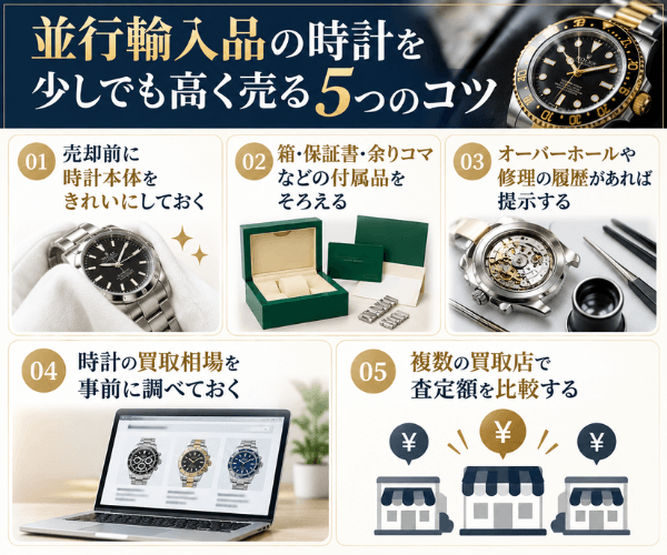 並行輸入品の時計を少しでも高く売る5つのコツ